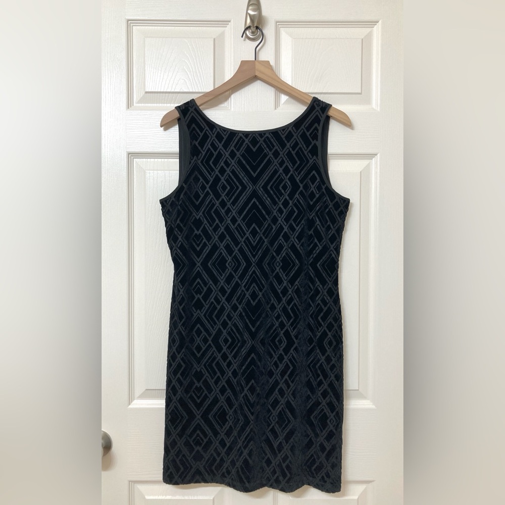 WHBM Black Velvet Burnout Sleeveless Mini Shift Dress Medium Y2K Indie Sleaze
